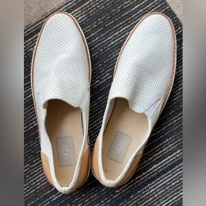 UGG White and Tan Perforated Slip-On Shoes